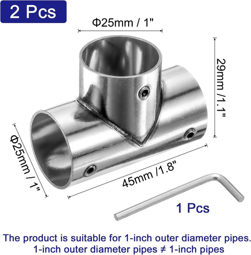 2Pcs 3 1" uxcell Tee Structural Pipe Connectors Way End Rails Clamp with Wrench Stainless Steel Corner Pipe Fittings