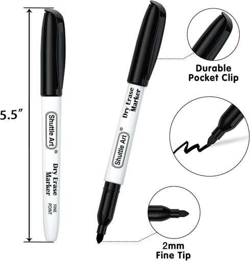 Shuttle Art 32 Pack Dry Erase Markers, Fine Tip Black Whiteboard Markers for Kids, Perfect for Writing