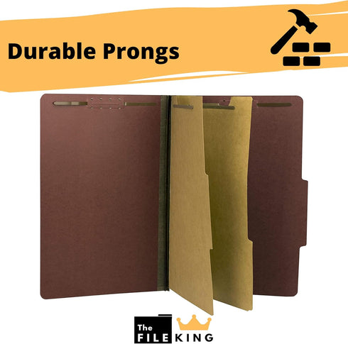 The File King Two Divider Legal Size Pressboard Classification File Folder, Brick Red | Box of 10 | 2” Expansion |