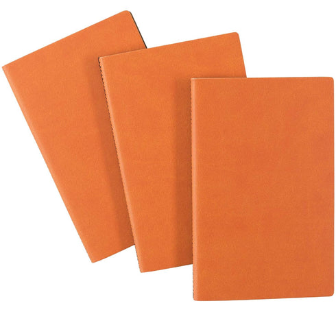 Elan Publishing Company Field Notebook - Pack of 3 (Orange/Black) - 3.5"x5.5" - Lined Leather Memo Book