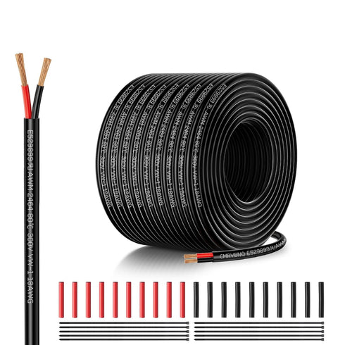 CMRVBNQ 18 Gauge 2 Conductor Low Voltage Wire, 100FT Oxygen Free Copper (OFC)