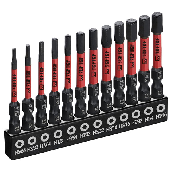 Impact Hex Head Allen Wrench Drill Bit Set, 12PCS, 2-inch (SAE), Premium