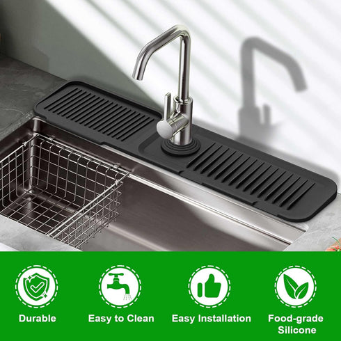 Sink Splash Guard, 5 Slope Silicone Draining Mat for Kitchen Sink - 24 inch Sink Faucet Mat Splash Guard Accessories