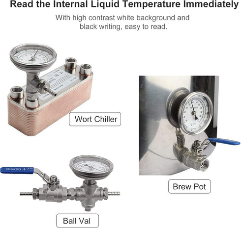 Dial Thermometer, Stainless Steel Thermometer for Home Brewing, 1/2 NPT Kettle Thermometer with Lock Nut & O-Ring