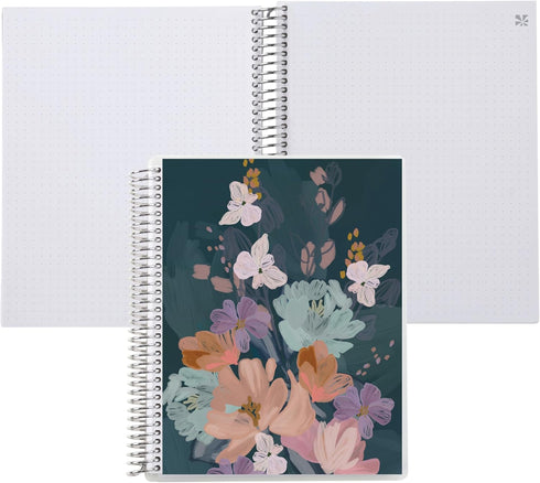 Erin Condren 7"x9" Dot Grid Platinum Spiral Notebook, Bold Blooms Cover, 160 Dot Grid Pages, 5 mm for Journaling, Art,
