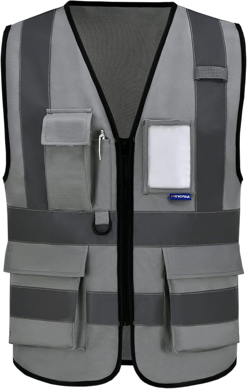 A-SAFETY Grey Security Vest with Zipper Pockets