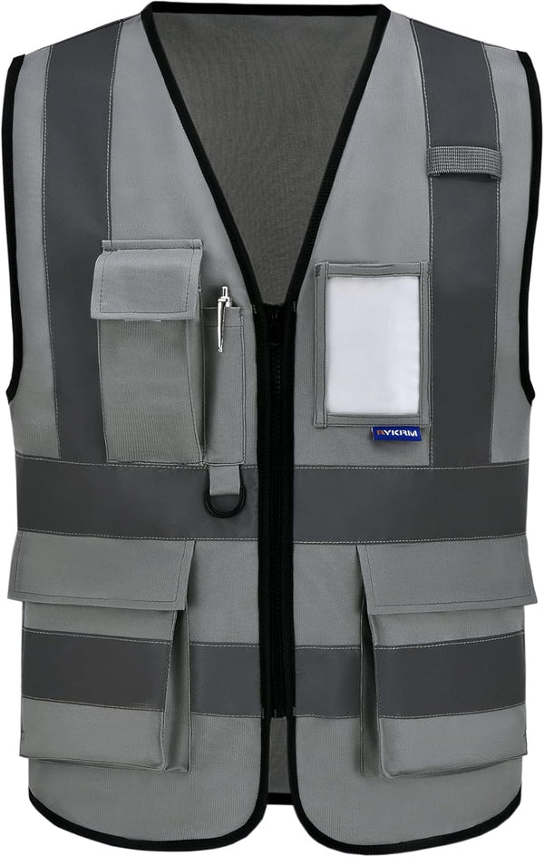 A-SAFETY Grey Security Vest with Zipper Pockets