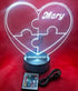 Puzzle Piece Autism Heart Night Light Up Lamp LED Stand Engraved Table