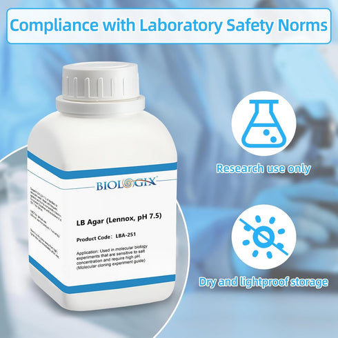 LB LB 250 Agar Medium, Luria Low Salt, Powder, Laboratory Grade with Tryptone, Yeast Paste & Sodium Chloride, Agar