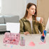 Pink Desk Organizers and Accessories, Mesh Office Supplies Set with Tape Dispenser, Stapler, Phone Holder, Scissors
