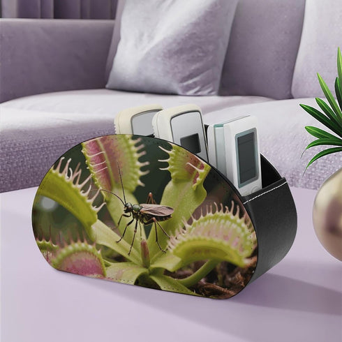 FekiLoot (5 Venus Flytrap Remote Control Holder Leather Desk Storage Organizer Box Remote Caddy Makeup Brush Holder