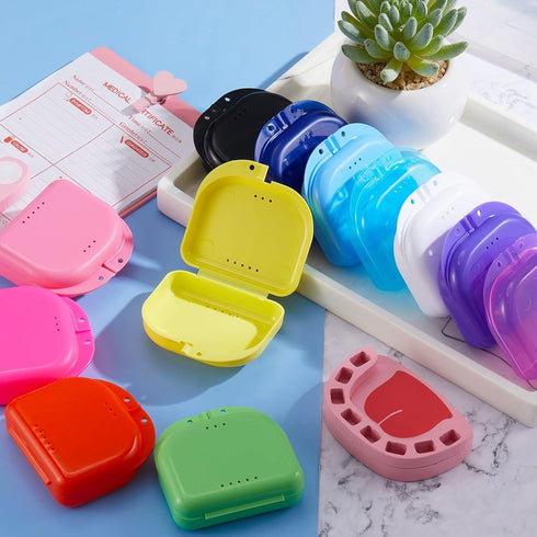 120 12 Sherr Pcs Dental Retainer Cases Bulk with Holes Colors Denture Case Mouth Guard Holder False Teeth Container