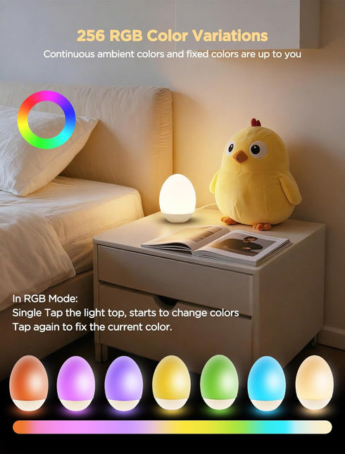 256 Egg Light for Nursery, RGB Baby Night Light, Rechargeable Night Light for Kids, Portable Small Cordless Bedside
