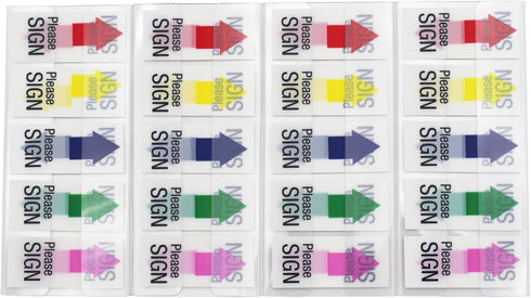 Please Sign Message Flags Assorted Color, 400 Pages Total, 0.79x1.77 Inch Wide Flags, Easy to Post, 4 On-The-Go Dispensers/Pack