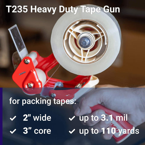 IDL Packaging T235 Heavy Duty Tape Gun Dispenser, Strong Metal Construction, Safe Durable Blade, Rubber Roller & Handle