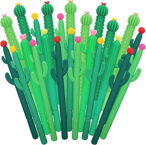 Outus 24 Pieces Cactus Shaped Roller Pens, Green Cactus Pens with Black Gel Ink for Classroom and Office Supplies