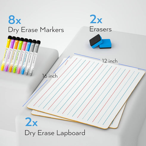 Nicpro Dry Erase Lap Board, 12 x 16 inches, 2 Pack with Ruled Kid Double Sided Blank & Lined Mini Whiteboard