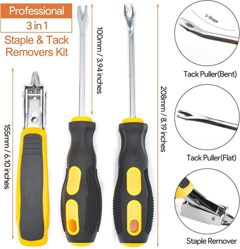 Heavy Duty Staple Remover for Upholstery, Industrial Tack Puller Tool for Home Improvement, Furniture, Carpet (3 in 1