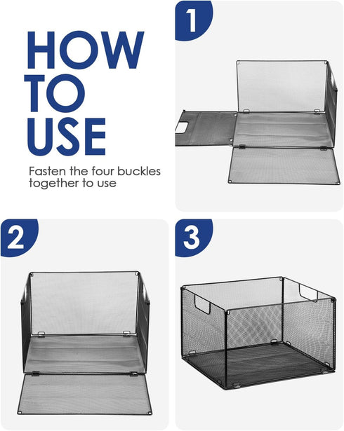 Housmile Foldable Mesh File Folder Organizer, Metal Storage Boxes, Letter Size File Box, 2 Pack