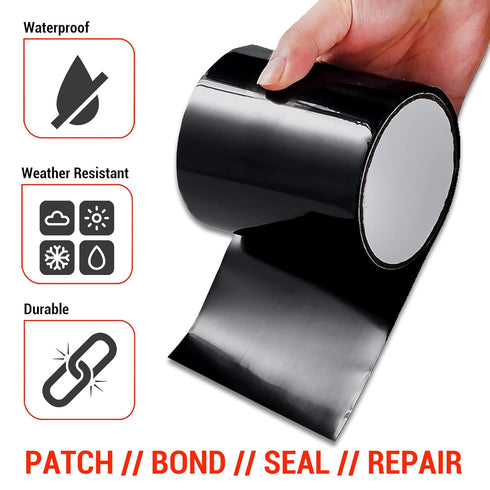 CANOPUS Patch and Seal Tape, Waterproof Tape for Indoor & Outdoor Use, Heavy Duty Thick Rubberized Repair Tape, Fix Leaks on Hoses, Pipes, Gutters, Roofs, Boats, Pools, 4" x 5' Black