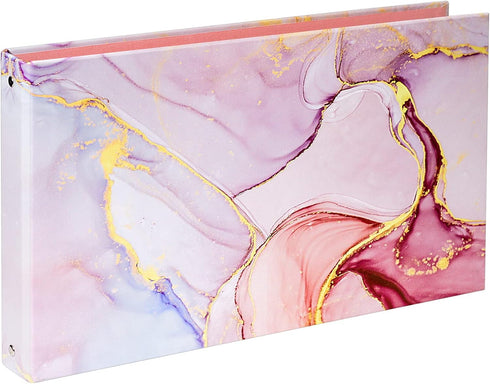 Legal-Size Binder for 8.5 x 14 Paper, 3 Ring Binder, 1 Inch, Landscape with Elastic Cord, Pink Marble