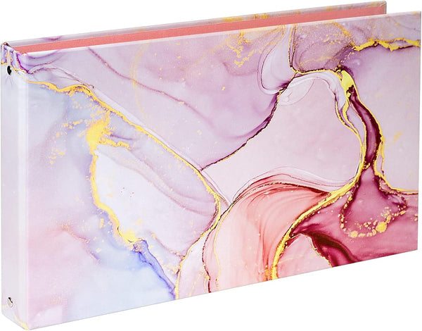 Legal-Size Binder for 8.5 x 14 Paper, 3 Ring Binder, 1 Inch, Landscape with Elastic Cord, Pink Marble
