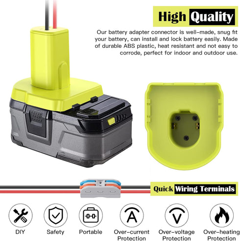 2 Packs Power Wheel Adapter for Ryobi 18V Battery, Conversion Kit with Fuses & 12AWG Wire for DIY RC Toys