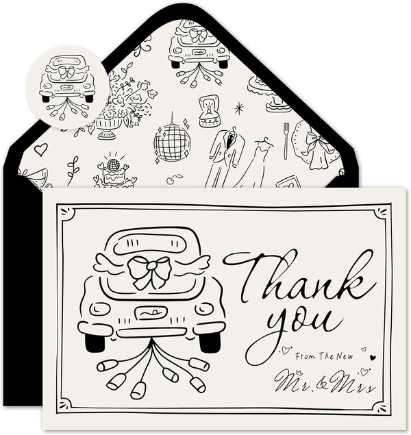 Whaline 50 Pack Wedding Thank You Cards Boxed Black The New Mr