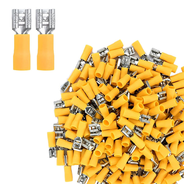 100Pcs Quick Disconnects Vinyl Insulated Female Spade Wire Connectors, 12-10AWG Electrical Crimp Terminal