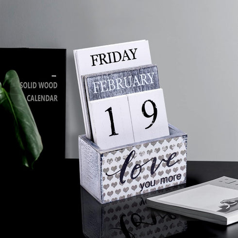 Notakia Perpetual Calendar Wooden Calendar Blocks Vintage Wood Block Calendar for Home Office Desk Accessories Week