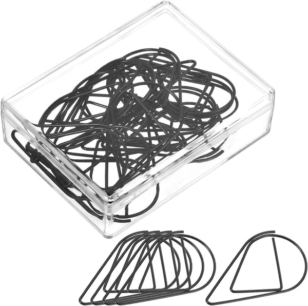 YOKIVE 60 Pcs Drop-Shaped Paper Clips, Black, 2-Inch, Keep Desk Neat, Great for Art, Home, Daily Use