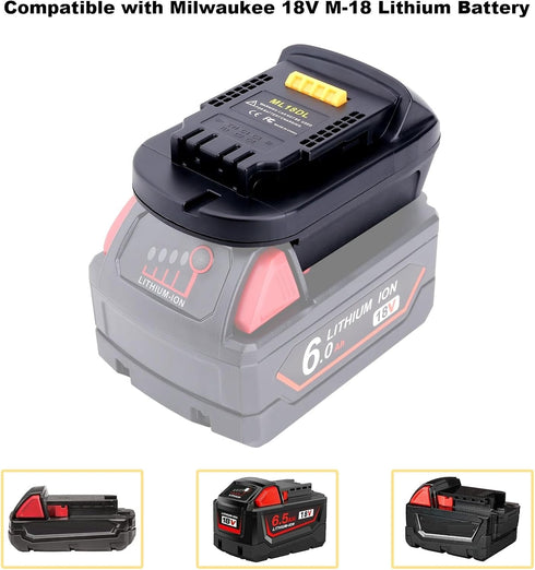ML18DL Battery Adapter for Dewalt 20V Cordless Tools, Compatible with Milwaukee 18V M18 Battery, Adapter Only