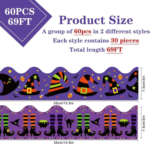 Whaline 69Ft Hocus Pocus Witch Bulletin Board Borders, 60Pcs Halloween Stickers for Classroom