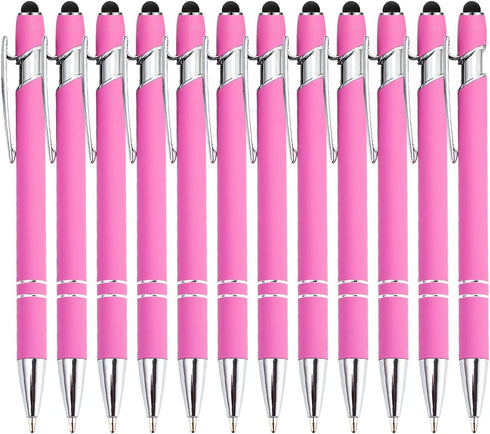 PASISIBICK 12 Pieces Pink Ballpoint Pen with Stylus Tip, 2 in 1 Premium Metal Stylus Pen for Touch Screens (12 PCS Pink)