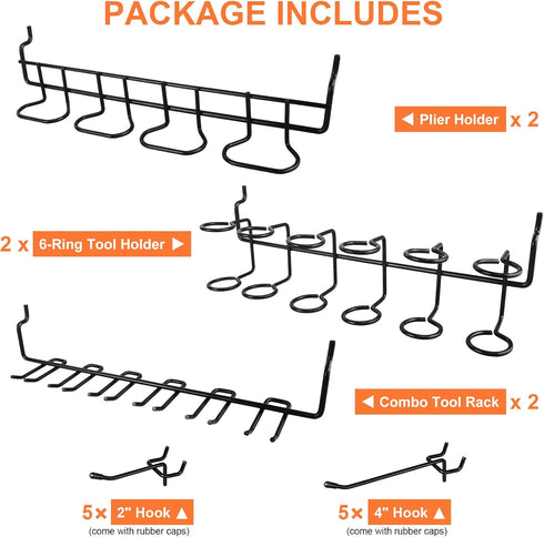 16 Pack Pegboard Utility Hooks, Peg Board Holders for Screwdriver Multi Tool Accessories, Fit 1/4" & 1/8" Pegboards