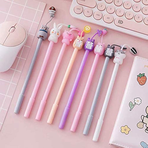 Cartoon Animal Ink Gel Pens, 0.38mm Ball Point Writing Instruments for School and Office, 8 Pack