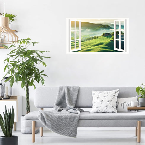 Mountain View Wall Stickers 3D Fake Window Wall Stickers Nature Scenery Wall Stickers Murals Removable Landscape Wall Decals Peel and Stick Removable Wall Stickers for Bedroom Living Room by MOSITU