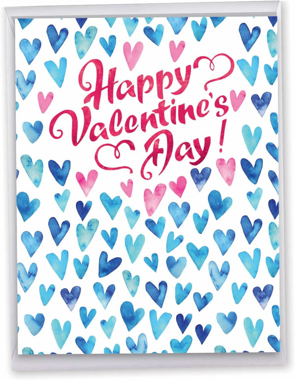 NobleWorks Jumbo Valentine's Day Love Greeting Card, 8.5 x 11 Inch with Envelope, Large Blue Hearts J3503VDG