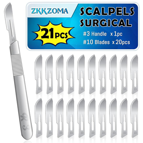 20 Pieces Scalpel Blades #10 with #3 Handles & Storage Box, Sterile High Carbon Steel for Crafts & Cutting