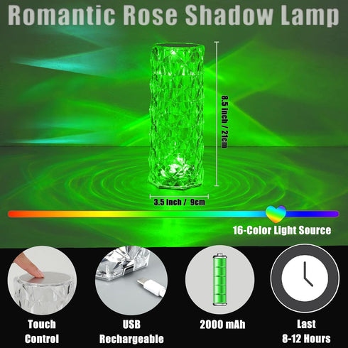 Crystal Table Lamp (Touch & Remote), RGB 16 Colors Changing Lamp, Rechargeable Crystal Night Light for Bedroom, Party