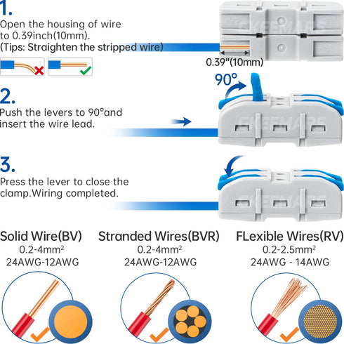 GKEEMARS 50 Pcs Wire Connector, 1 Conductor Compact Splicing Connectors for Circuit Inline 24-12 AWG