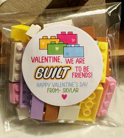 Tickle Bellies 12 Count Personalized Valentine Stickers for Kids Classroom Exchange Building Blocks Theme Custom Name