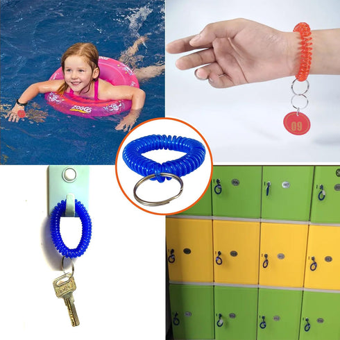 Pack of 60 Colorful Wrist Coil Keychain Wristband, Spiral Key Ring Bracelet Key Holder for Pool Gym ID Badge