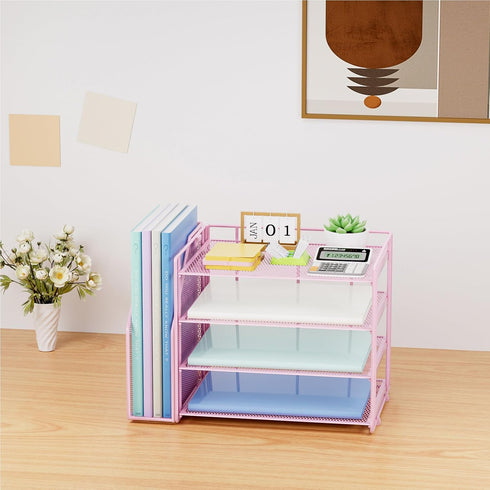 Marbrasse Desk Organizer and Accessories, 4-Tier Paper Letter Tray Organizer for School Home Office Supplies