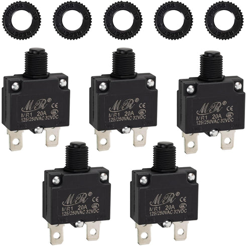 BlueStars 5 Packs 20Amp Thermal Circuit Breaker 125/250V AC 32V DC - Overload Protector Manual Reset Compatible