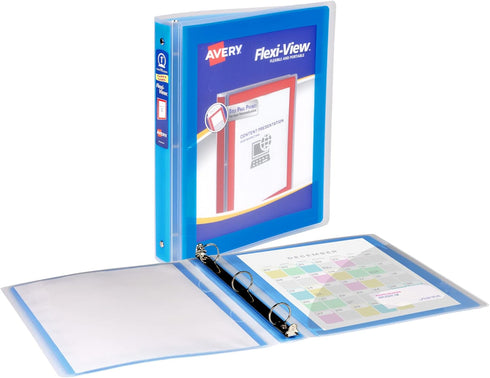 Avery Flexi-View 3 Ring Binder, 1 Inch Round Rings, 1 Blue Binder (17607) by AVERY