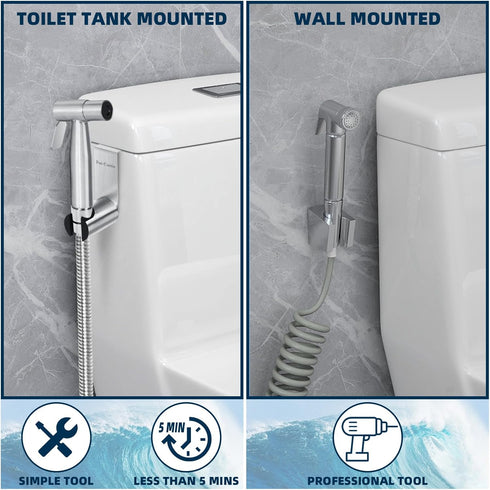 Handheld Bidet Sprayer for Toilet,Toilet Bidet Sprayer Holder,Portable Pet Shower,Toilet Water Sprayer,Bidet Attachment Bathroom Stainless Steel Spray for Personal Hygiene (Hook, Silver) by Fat-Cattie