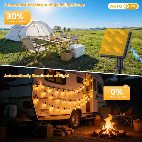 31FT IP65 15+1 ST38 Bulbs, Solar String Lights Outdoor Waterproof with USB-Charging , Solar Powered LED Patio Lights