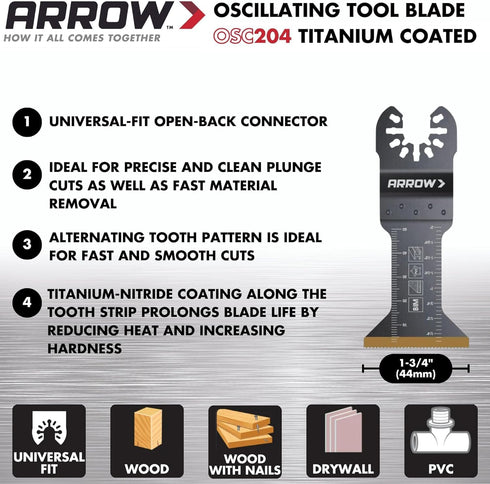 Arrow OSCELEC1-EK 4-Piece Oscillating Tool Accessory Kit for Drywall, PVC, Wood, Includes 2 Japanese Tooth Blades, 1 Standard Blade and 1 Titanium Coated Blade, Universal, Fits Most Multitools