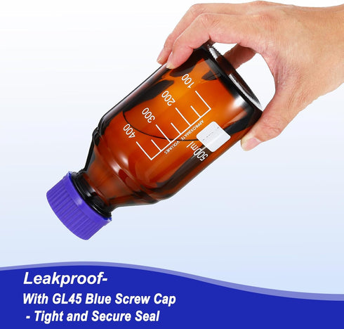 PATIKIL 8 Pack 500ml Borosilicate Glass Reagent Media Storage Bottles with GL45 Blue Screw Cap